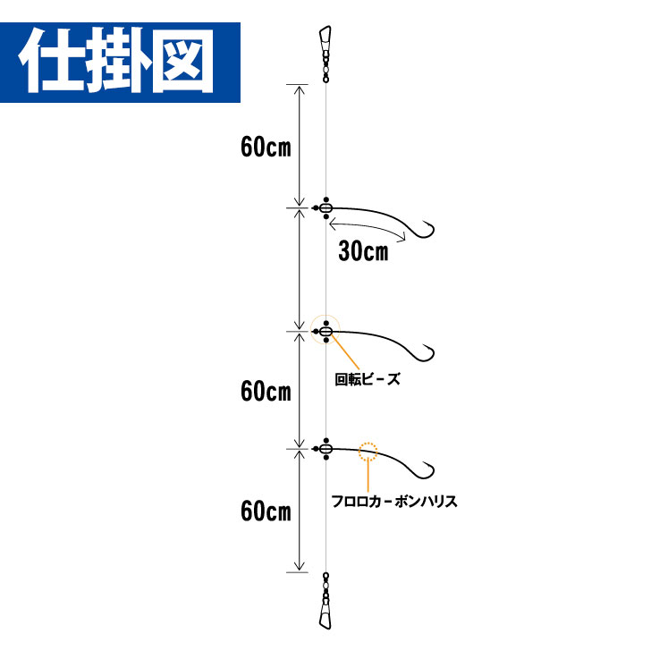 船極メバル 枝30cm回転ビーズ3本鈎2セット｜製品情報｜HAYABUSA｜株式会社ハヤブサ